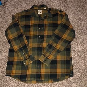 Unisex Long Sleeve Flannel XL - Mustard Yellow / Olive Green